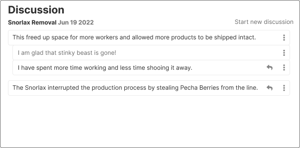 Discussions section with multiple comments, including nested comments, describing the impact of the milestone change